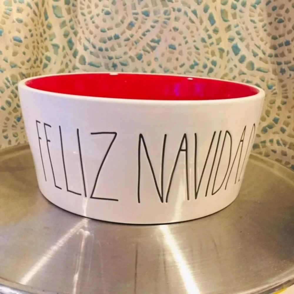 Rae Dunn XL Dog Bowl FELIZ NAVIDAD NWT Christmas holiday decor red